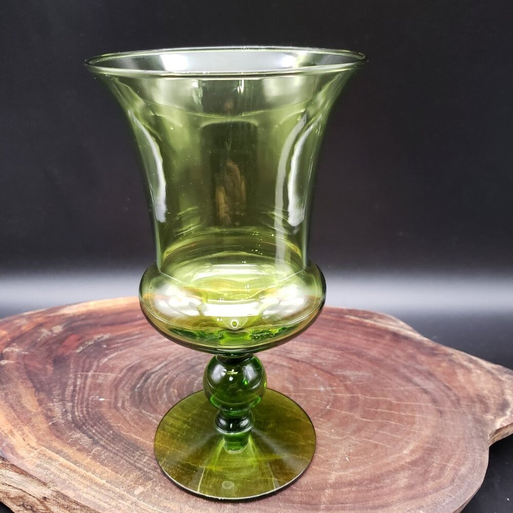 Vtg Empoli Green Glass Vase 6.5" Italian Mid Century Art Glass Pedestal Goblet